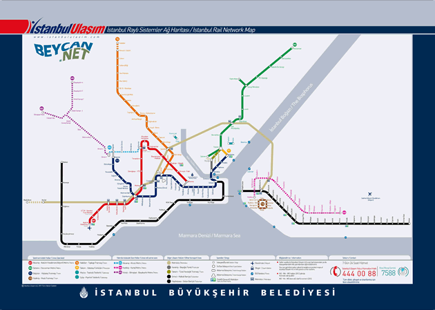 İstanbul rail network, station names, metro and metrobus, public transportation